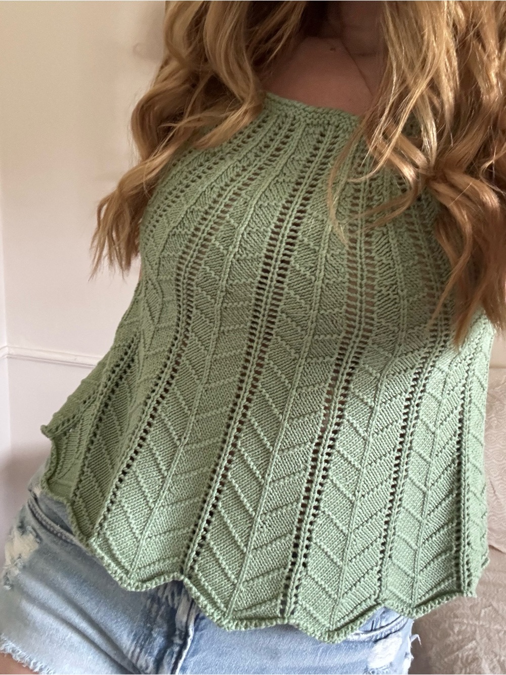 Altar’d State crochet sweater cami camisole tank top green medium